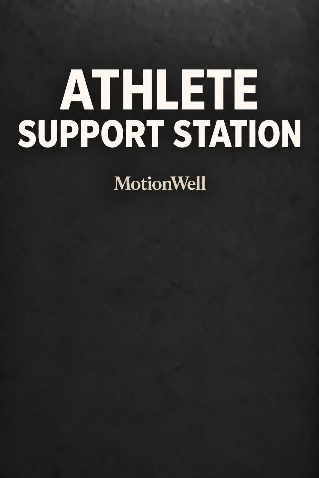 Charcoal side-panel concept with ATHLETE SUPPORT STATION above a small MotionWell wordmark.